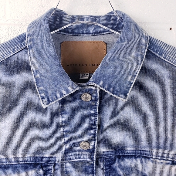 American Eagle Blue Corduroy Jean Jacket Oversized Button Front Size Medium - Picture 3 of 11